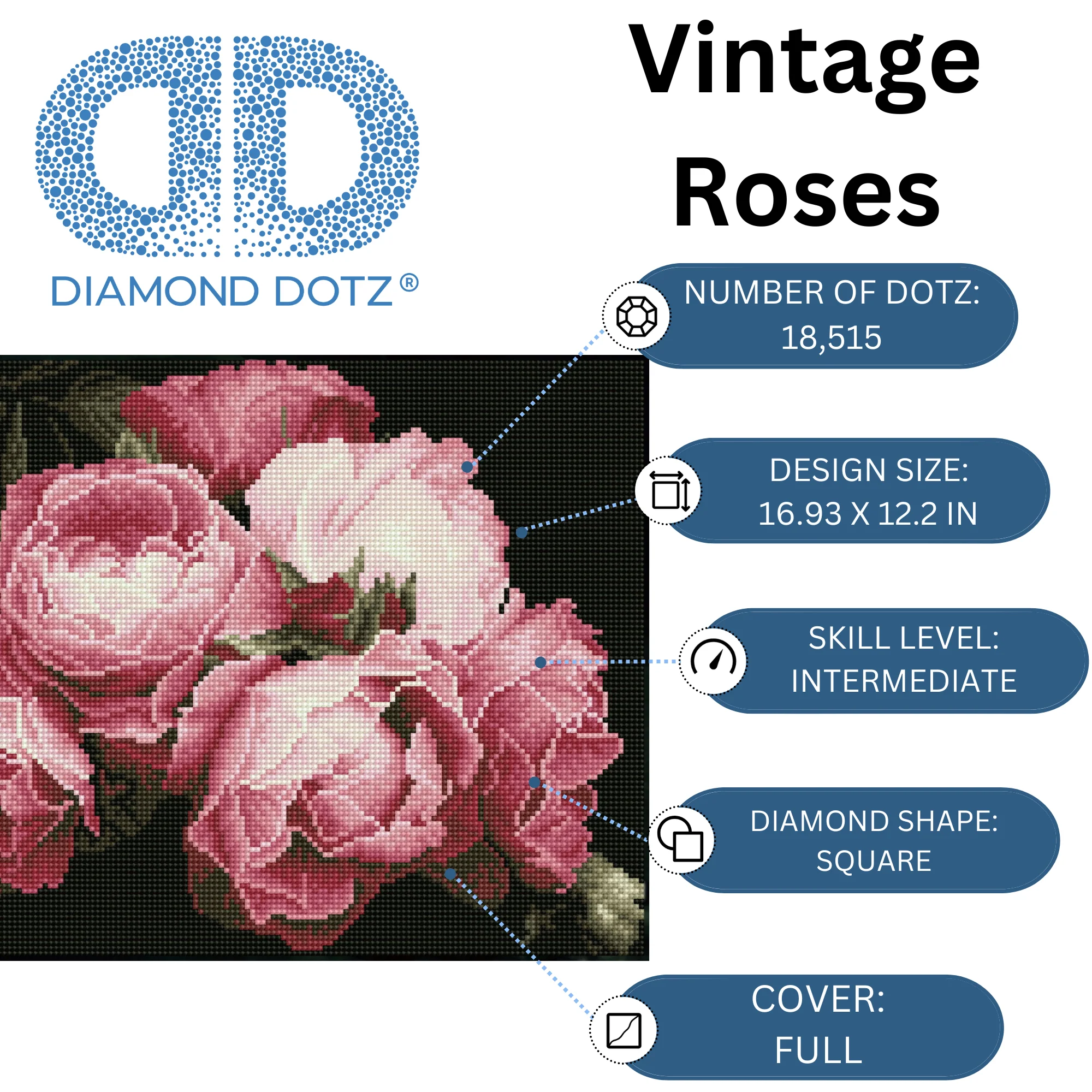 Diamond Dotz Vintage Roses - 16.9" x 12.2" - Image 4
