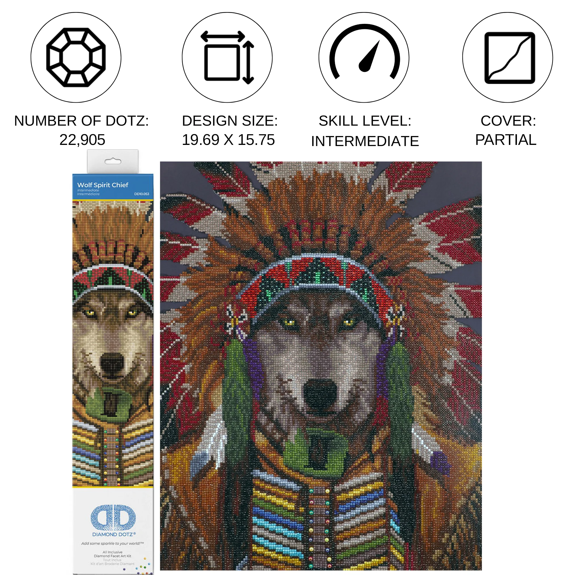 Diamond Dotz Wolf Spirit Chief - 15.8" x 19.7" - Image 4