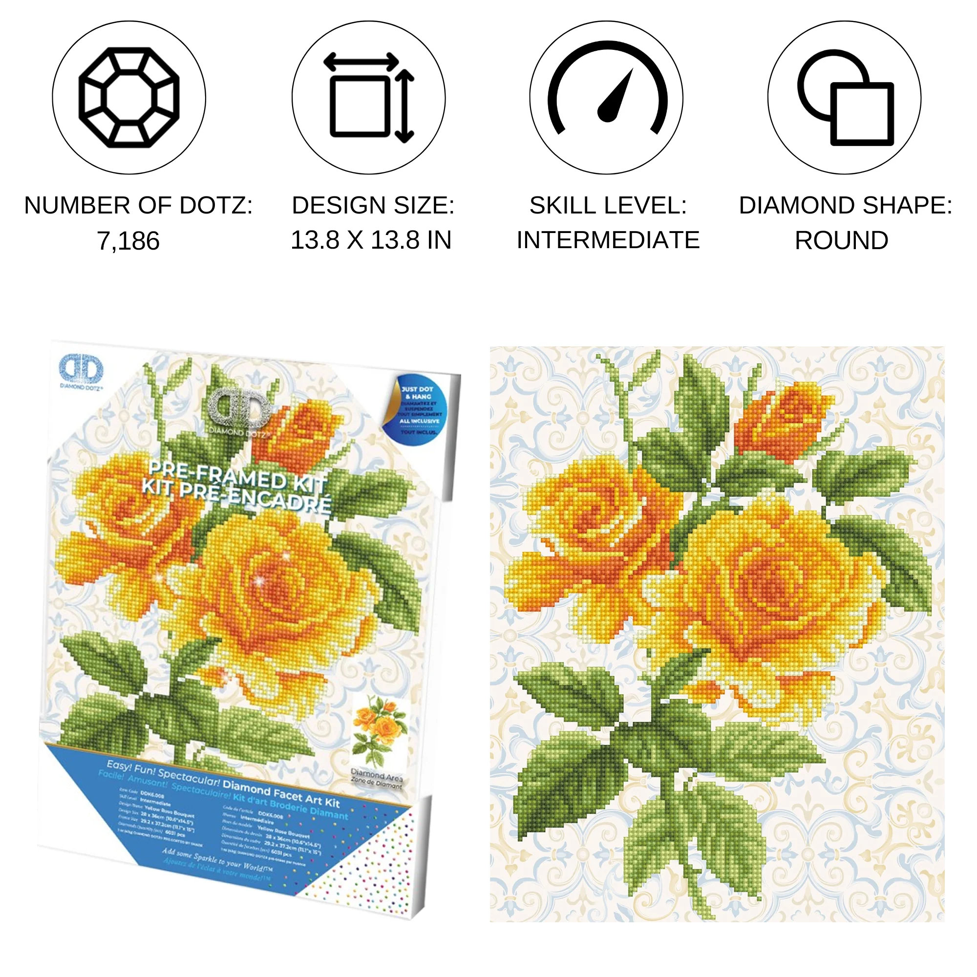 Diamond Dotz Yellow Rose Bouquet with Frame - 11.0" x 14.2" - Image 4